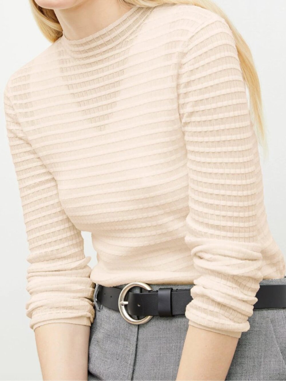 M.M.LaFleur | The Brodie Top Airy Stripe Knit in Meringue Ivory | Size L